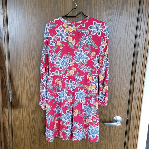 Old Navy Boho Chic Tassel Tie Red Blue Long Sleeve Fall Floral Dress Size Medium - Picture 5 of 14